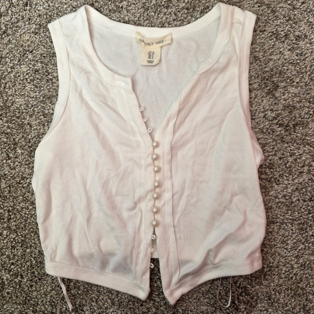 Pearl Button White Tank Top